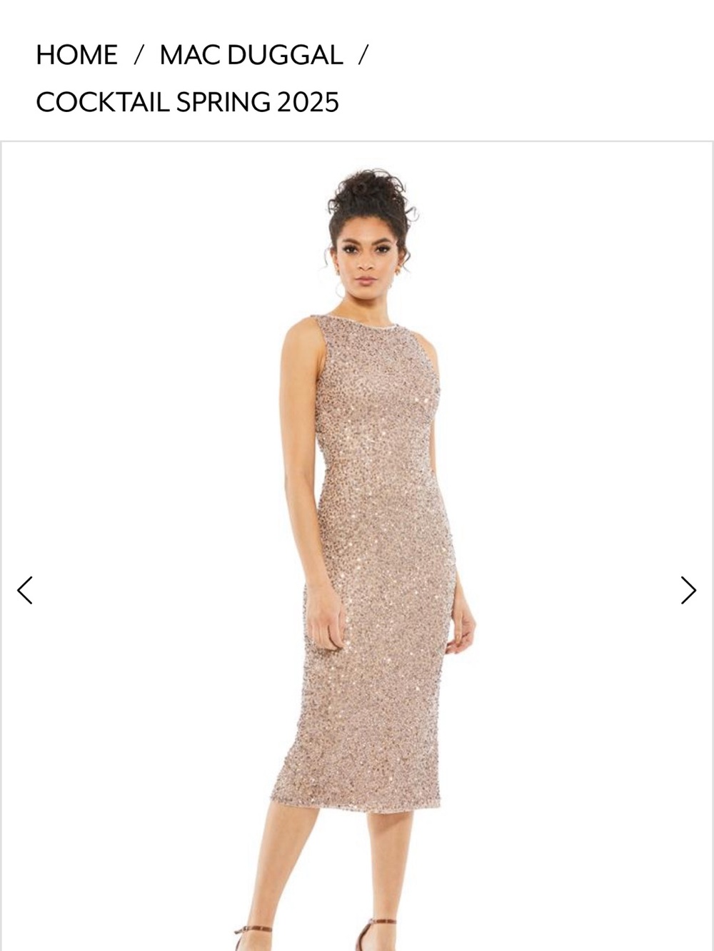 Mac Duggal Rose Gold Sequin Sheath Midi Dress
